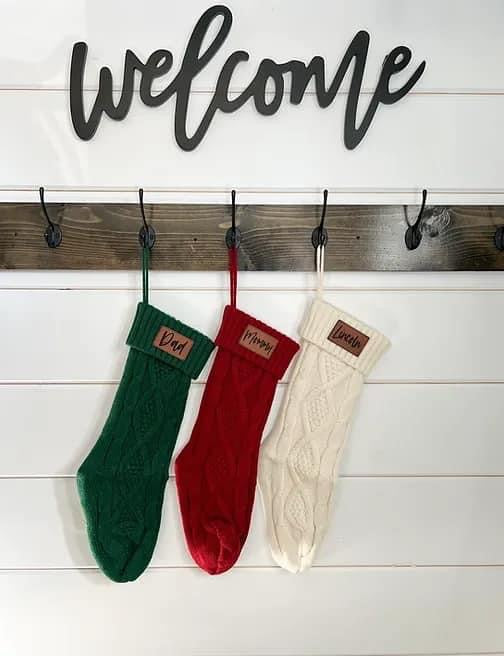 Knitted Stockings with Personalized Leather Engraved Patch